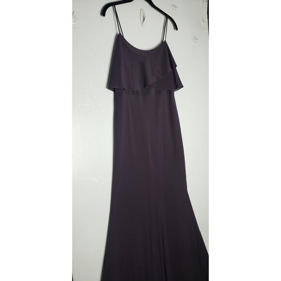Jenny Yoo Bridesmaid Raisin Purple Flutter Spaghetti Strap Gown Long Dress 8 - Picture 2 of 12